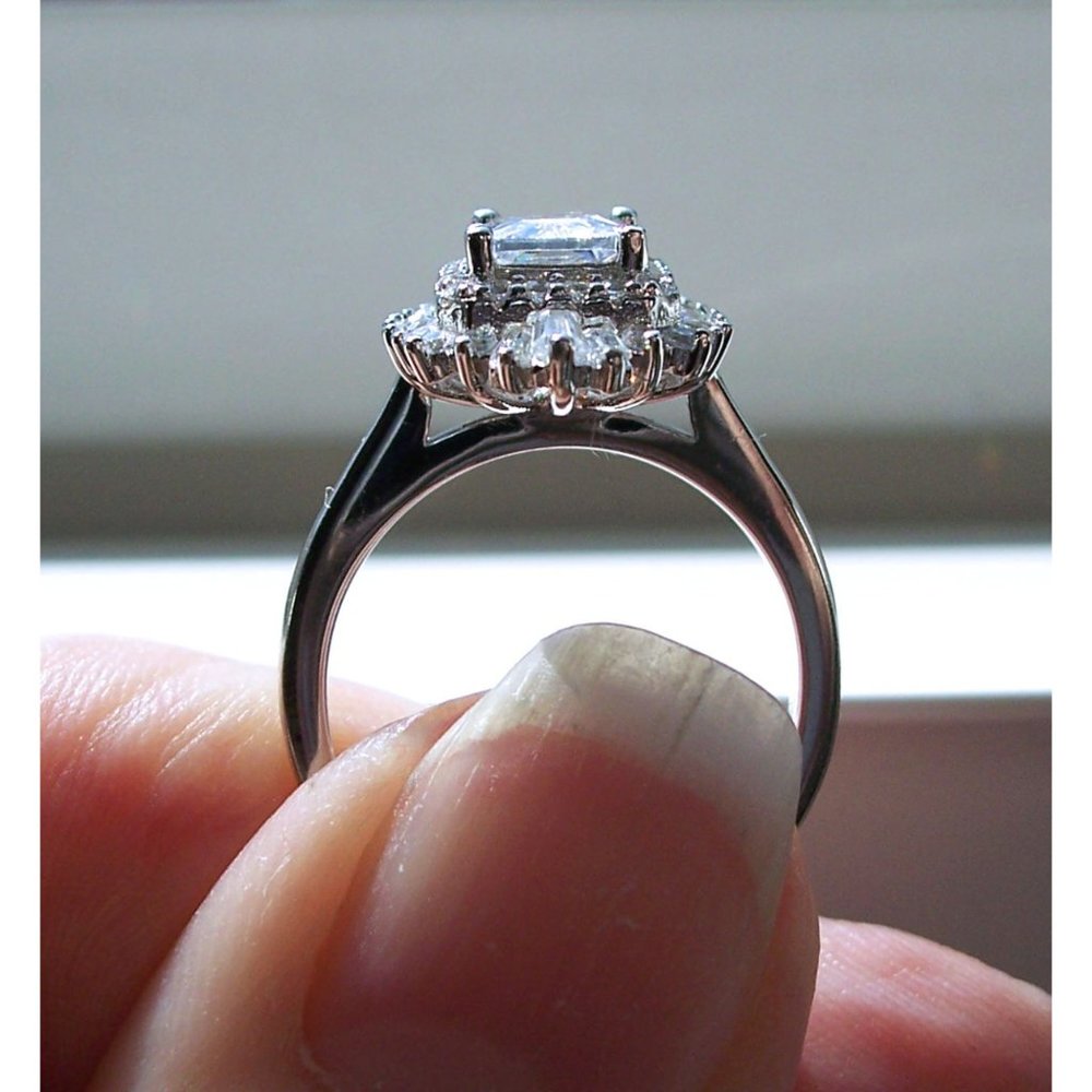 Antique Style Ring Radiant Cut CZ With Tapered Baguettes 925 Sterling Silver - Picture 6 of 16